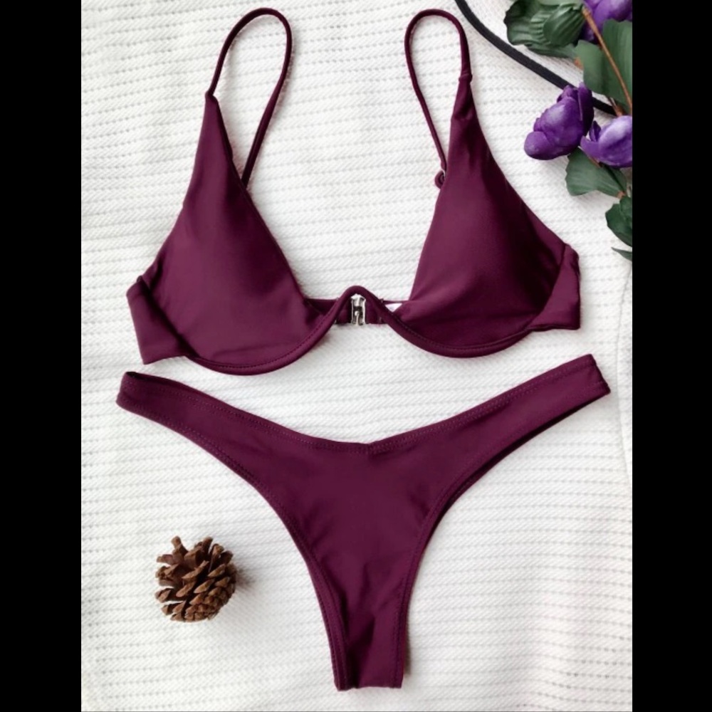 BNWT ZAFUL Push Up Plunge Bathing Suit in Merlot